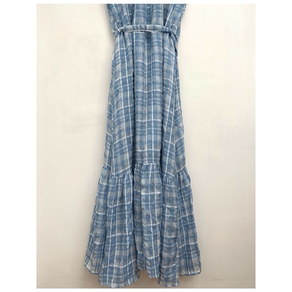 By Anthropologie Plaid Sleeveless Tiered Ruffle Hem Tie Waist Maxi Dress XL - Picture 11 of 15